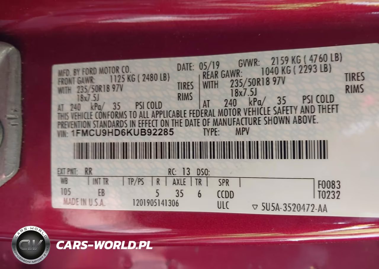 2019 Ford Escape Sel VIN:1FMCU9HD6KUB92285 - 9