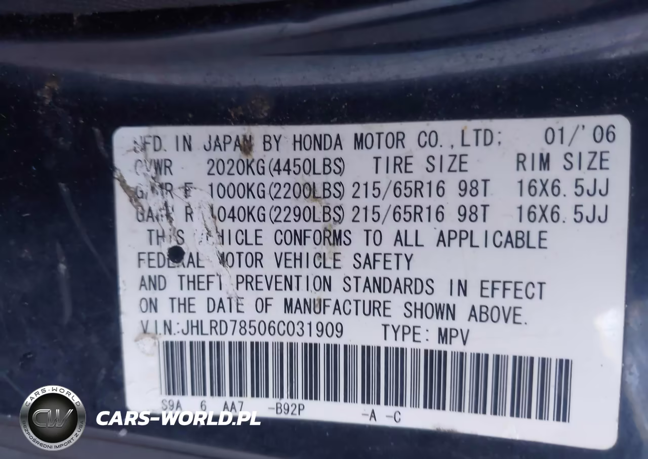 2006 Honda Cr-V Lx VIN:JHLRD78506C031909 - 9