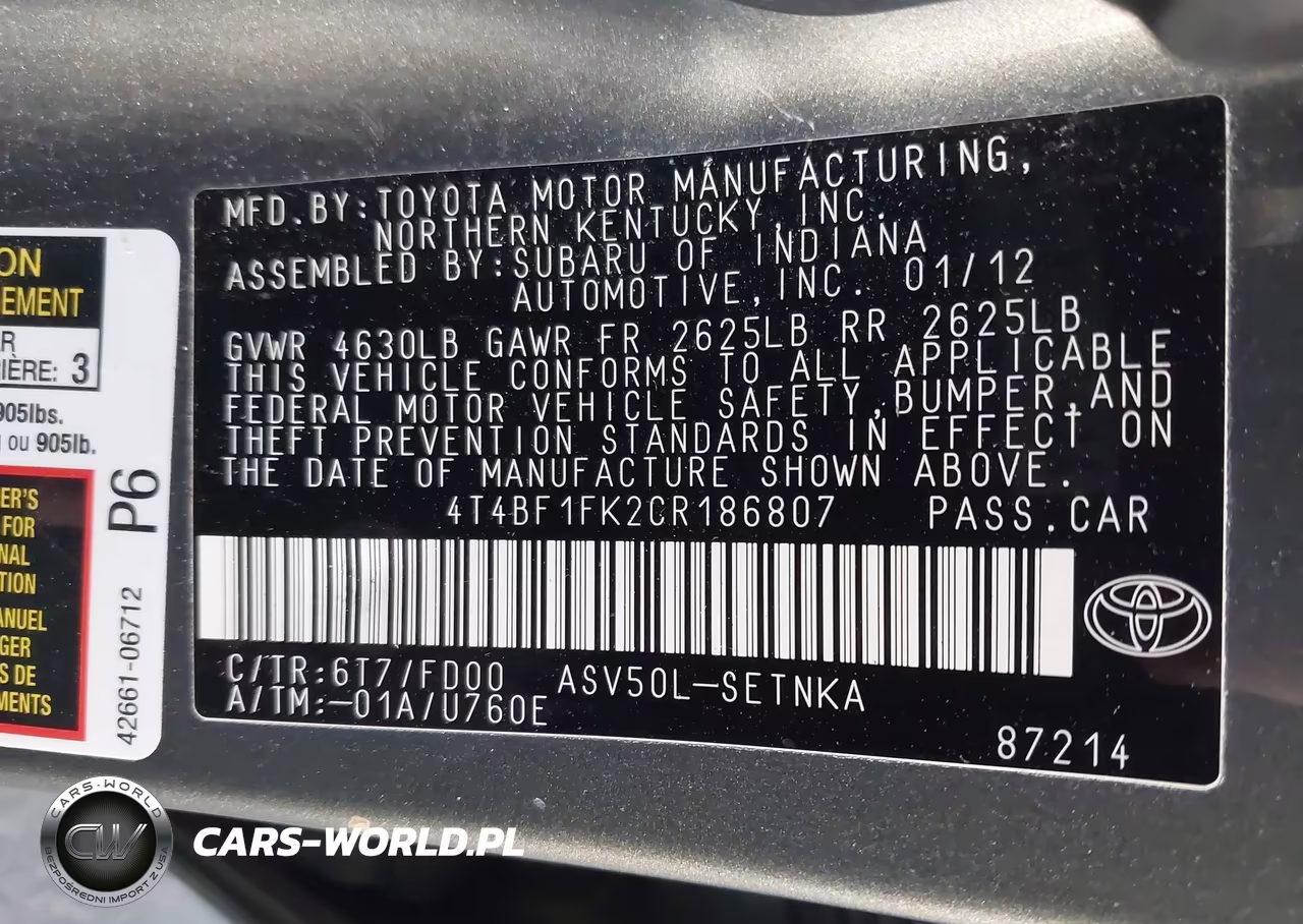 2012 Toyota Camry Le VIN:4T4BF1FK2CR186807 - 9