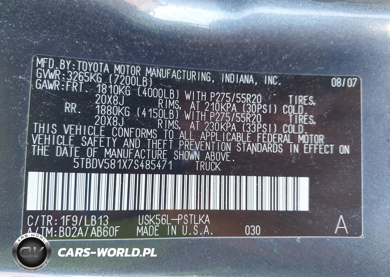 2007 Toyota Tundra Limited 5.7L V8 VIN:5TBDV581X7S485471 - 9