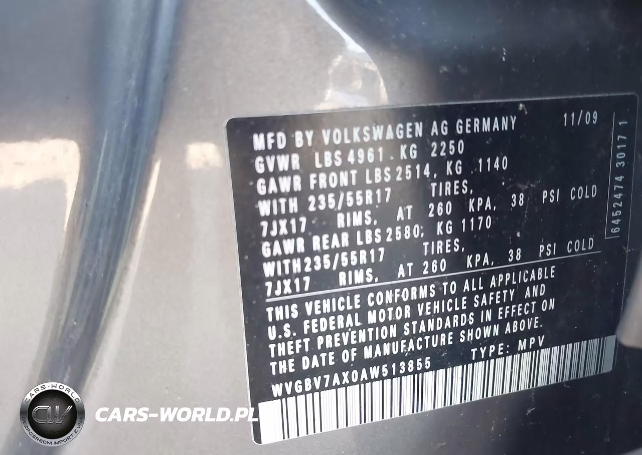 2010 Volkswagen Tiguan Wolfsburg Edition VIN:WVGBV7AX0AW513855 - 9