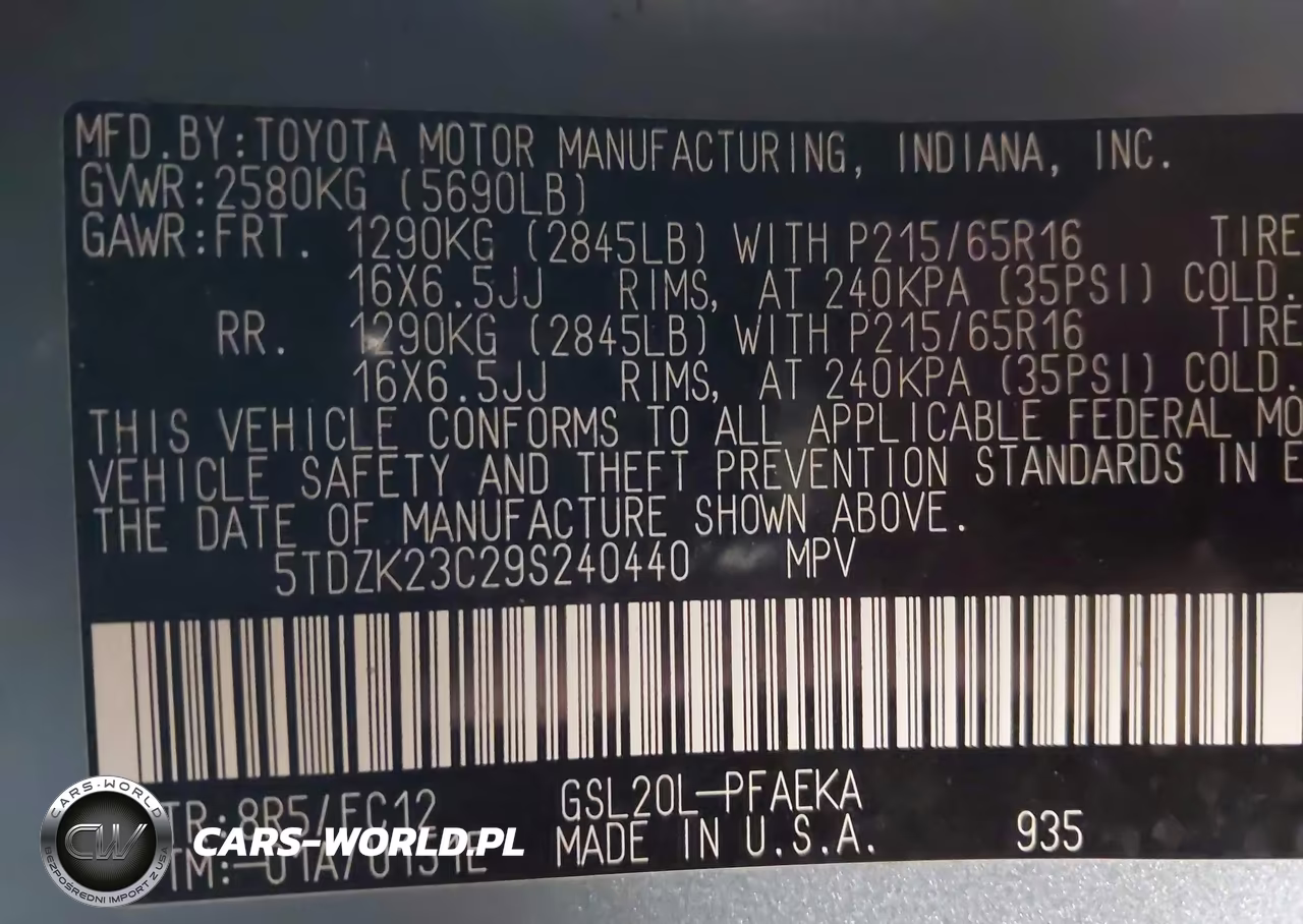 2009 Toyota Sienna Ce-Le VIN:5TDZK23C29S240440 - 9
