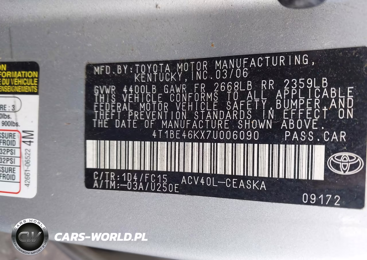 2007 Toyota Camry Se VIN:4T1BE46KX7U006090 - 9