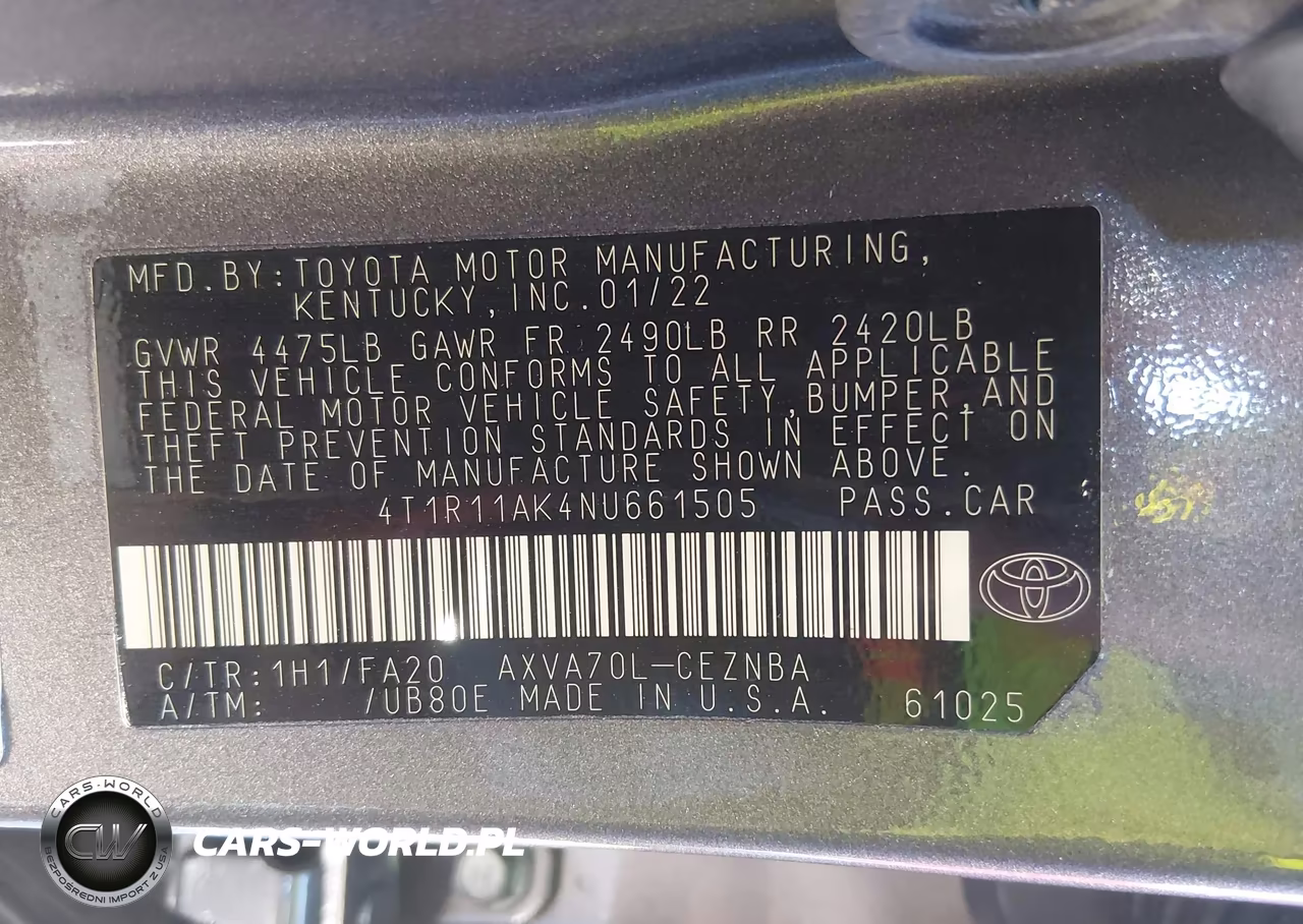 2022 Toyota Camry Le VIN:4T1R11AK4NU661505 - 9