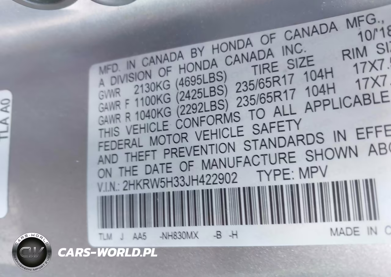 2018 Honda Cr-V Lx VIN:2HKRW5H33JH422902 - 9