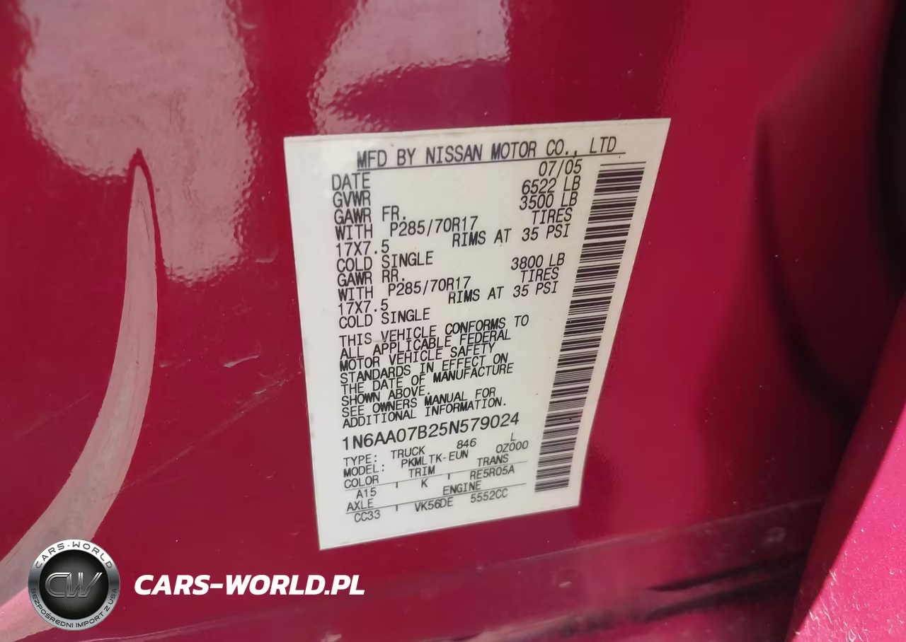 2005 Nissan Titan Xe-Se-Le VIN:1N6AA07B25N579024 - 9