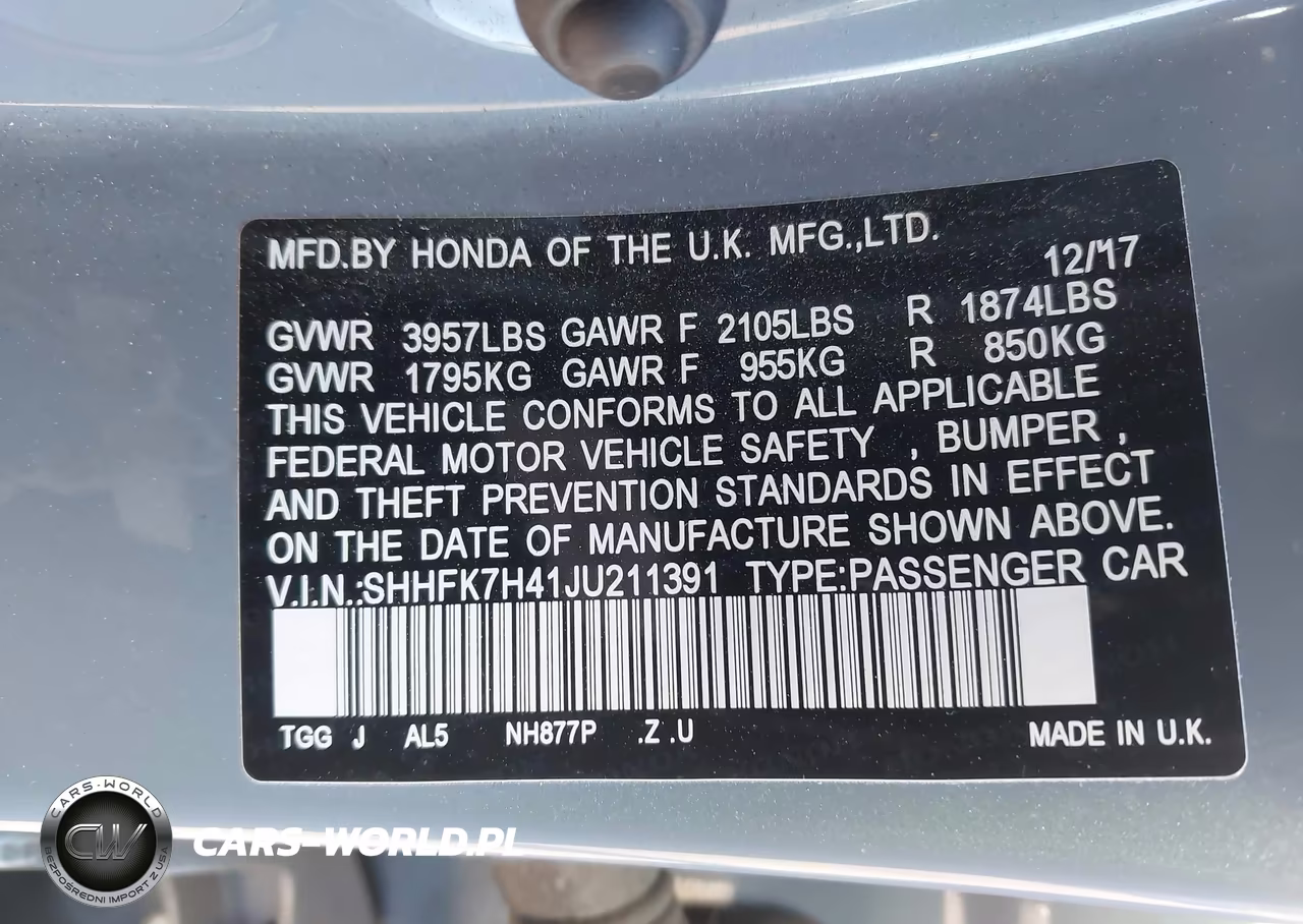 2018 Honda Civic Sport VIN:SHHFK7H41JU211391 - 9