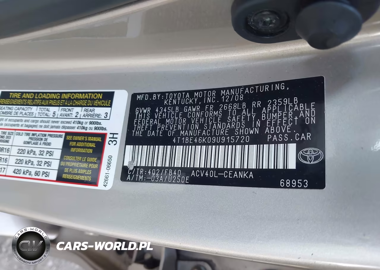 2009 Toyota Camry Le VIN:4T1BE46K09U915720 - 9
