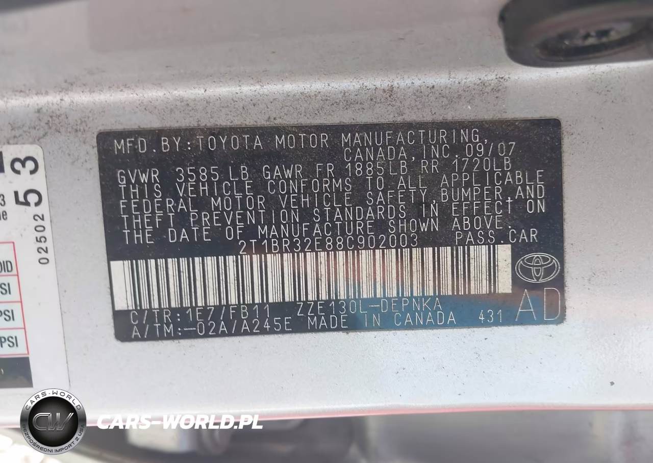 2008 Toyota Corolla Le VIN:2T1BR32E88C902003 - 9