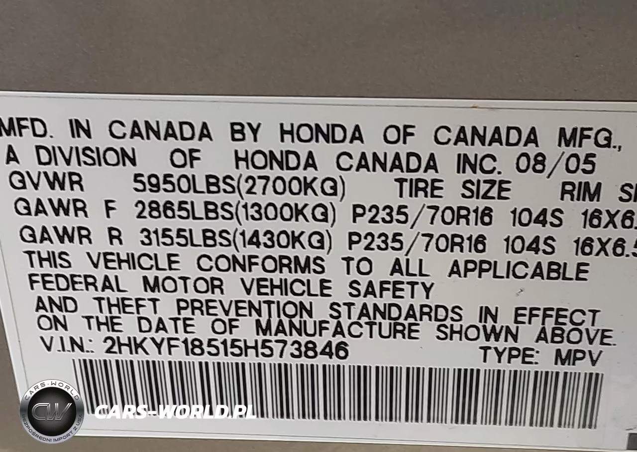 2005 Honda Pilot Ex-L VIN:2HKYF18515H573846 - 15