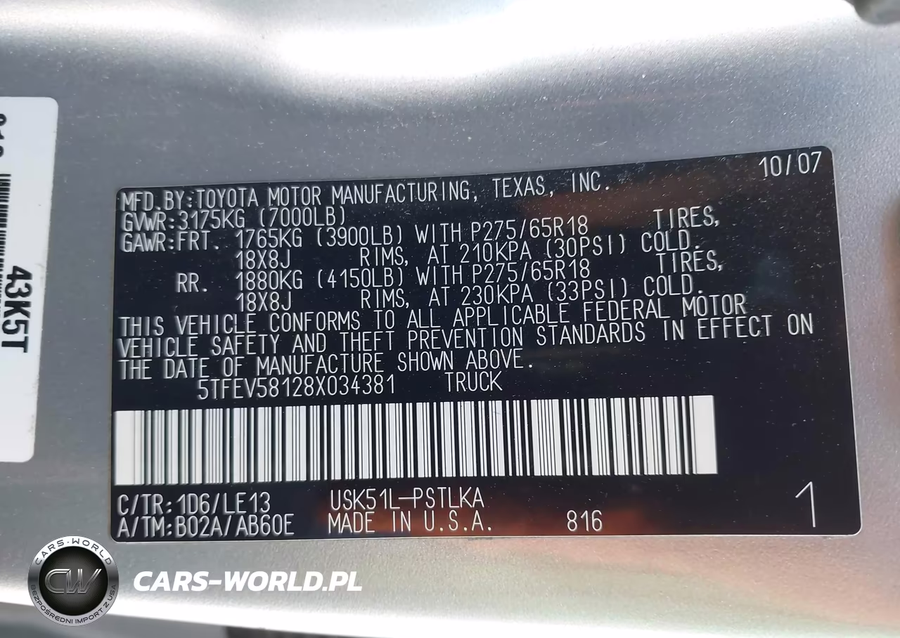 2008 Toyota Tundra Limited 5.7L V8 VIN:5TFEV58128X034381 - 9