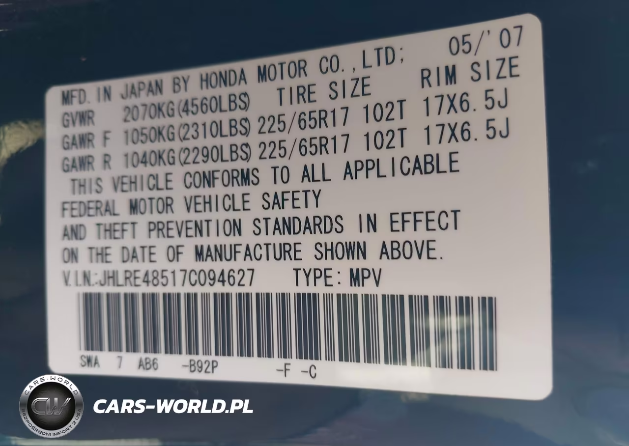 2007 Honda Cr-V Ex VIN:JHLRE48517C094627 - 9