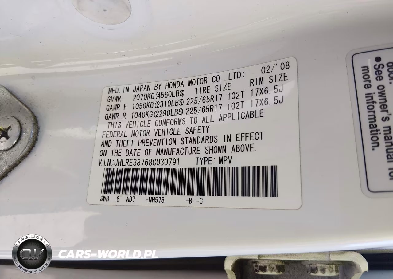 2008 Honda Cr-V Ex-L VIN:JHLRE38768C030791 - 12