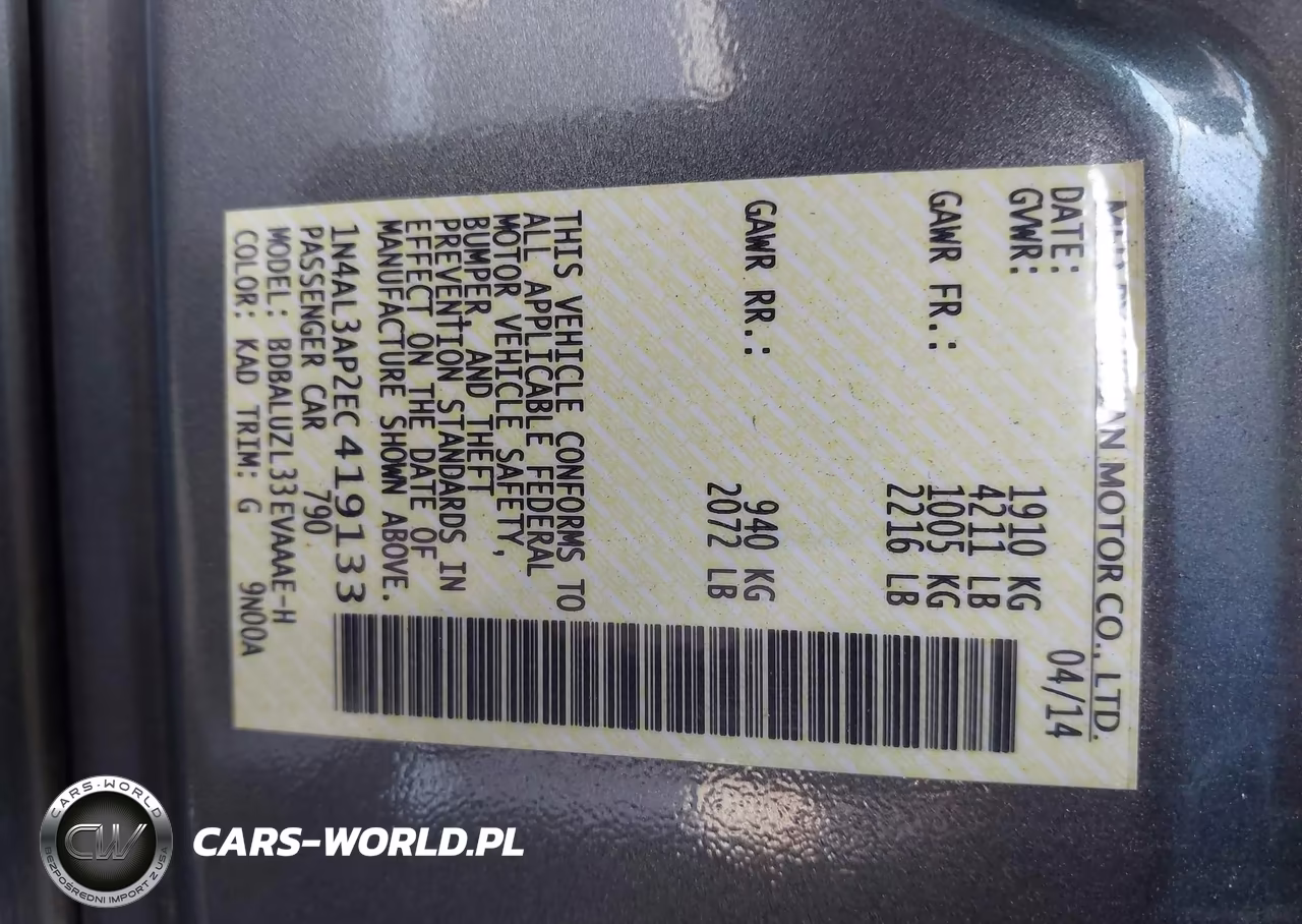 2014 Nissan Altima 2.5 Sv VIN:1N4AL3AP2EC419133 - 9