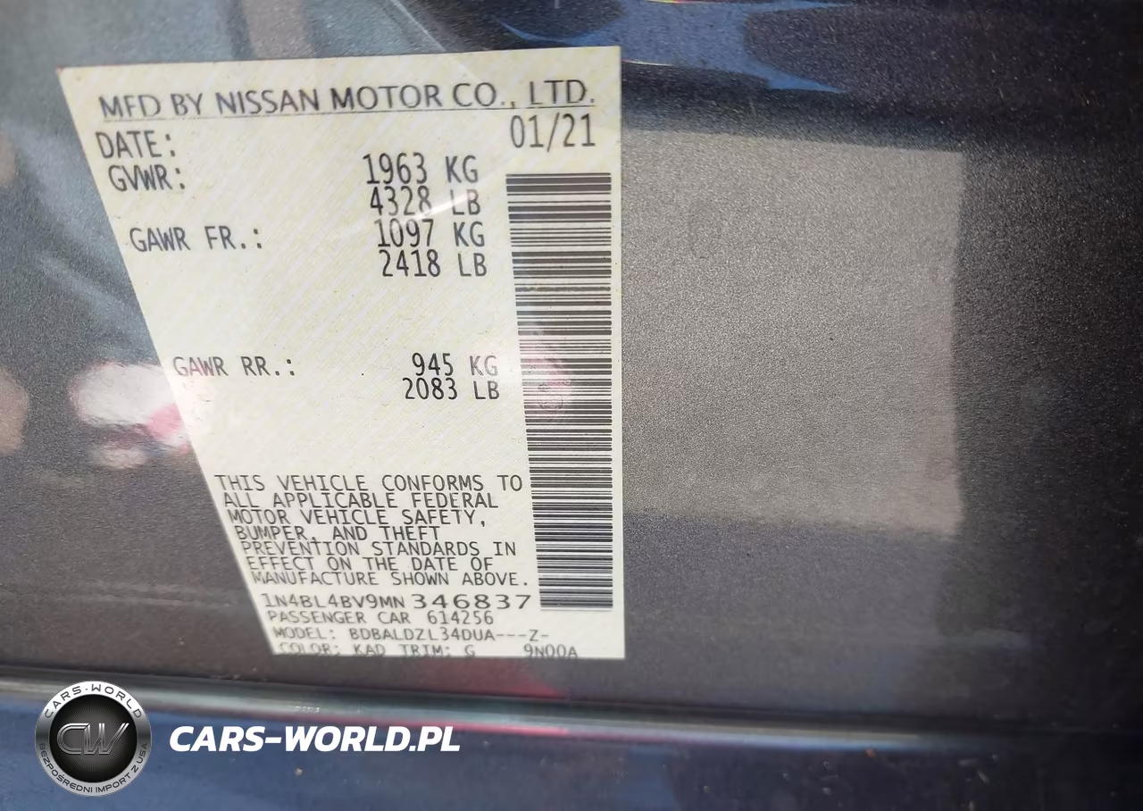 2021 Nissan Altima S Fwd VIN:1N4BL4BV9MN346837 - 9