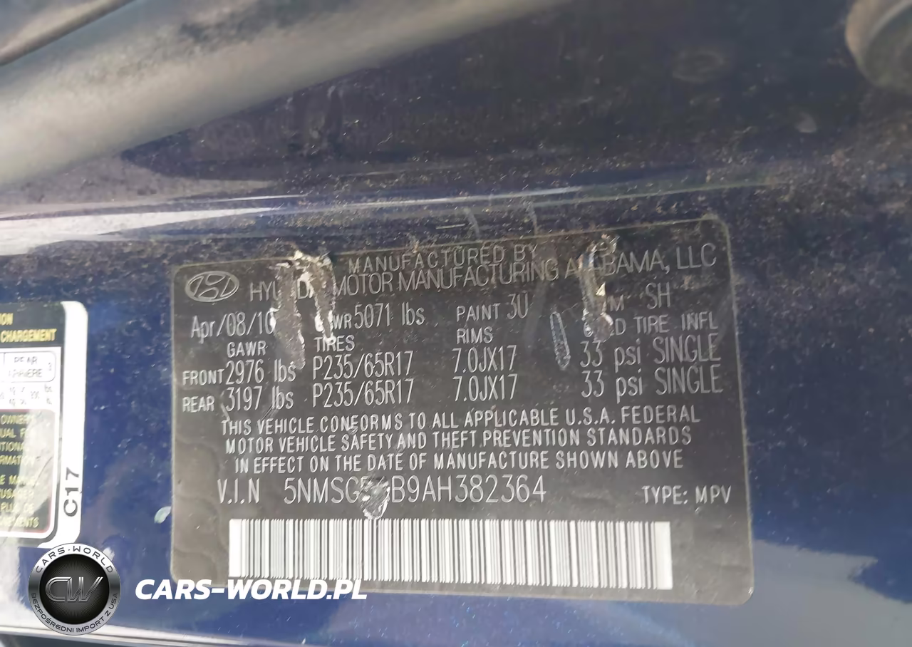 2010 Hyundai Santa Fe Gls VIN:5NMSGDAB9AH382364 - 9