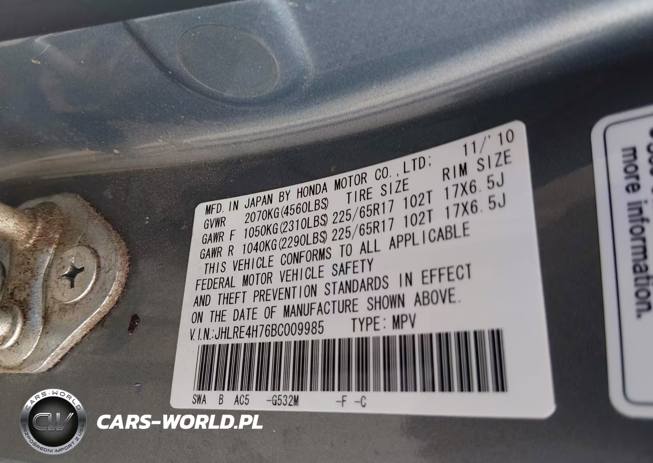 2011 Honda Cr-V Ex-L VIN:JHLRE4H76BC009985 - 9
