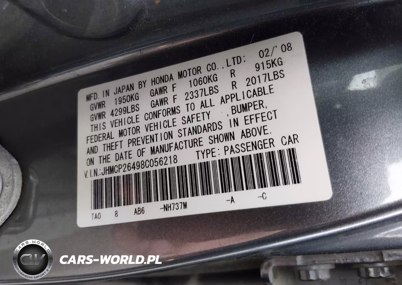2008 Honda Accord 2.4 Lx-P VIN:JHMCP26498C056218 - 9