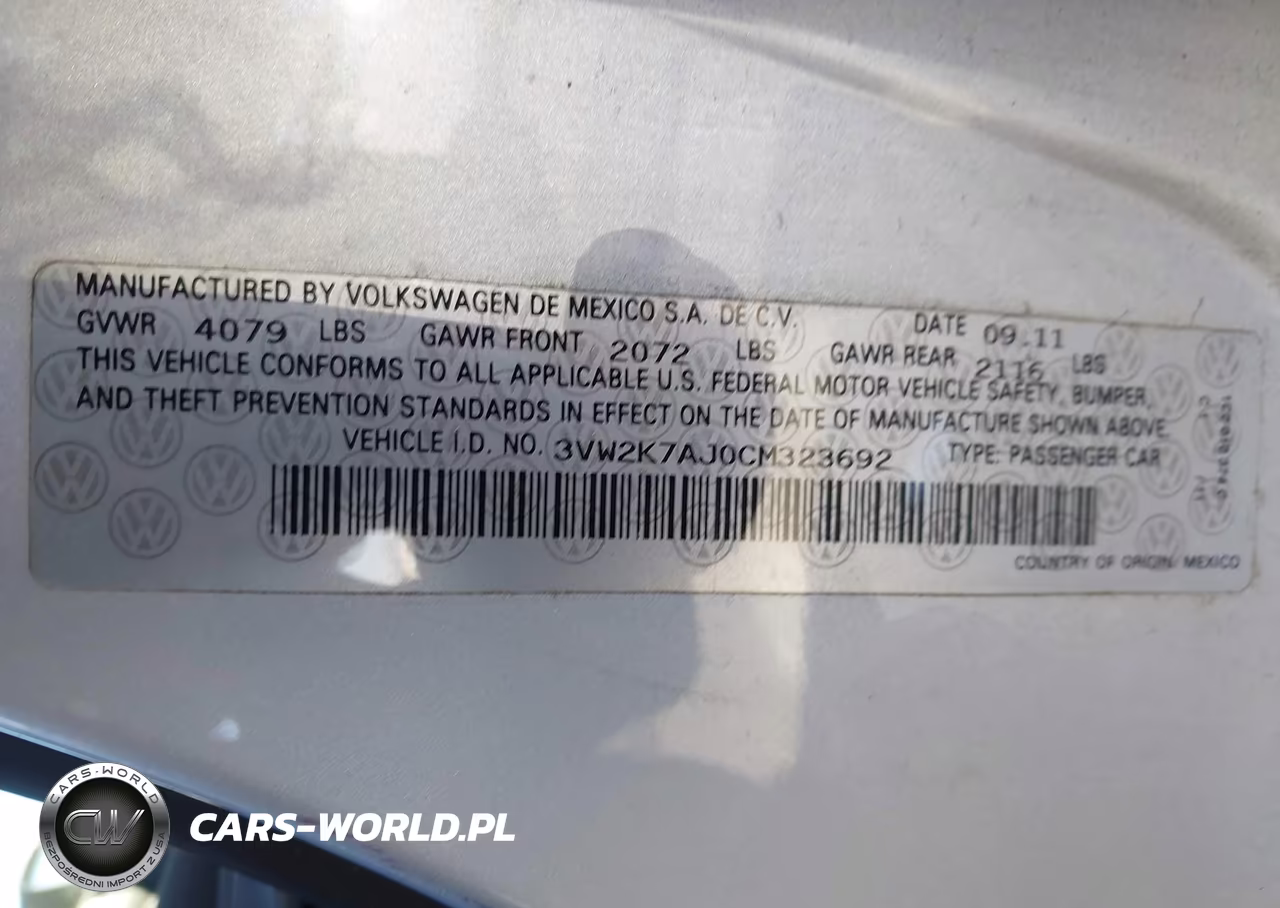 2012 Volkswagen Jetta 2.0L S VIN:3VW2K7AJ0CM323692 - 9