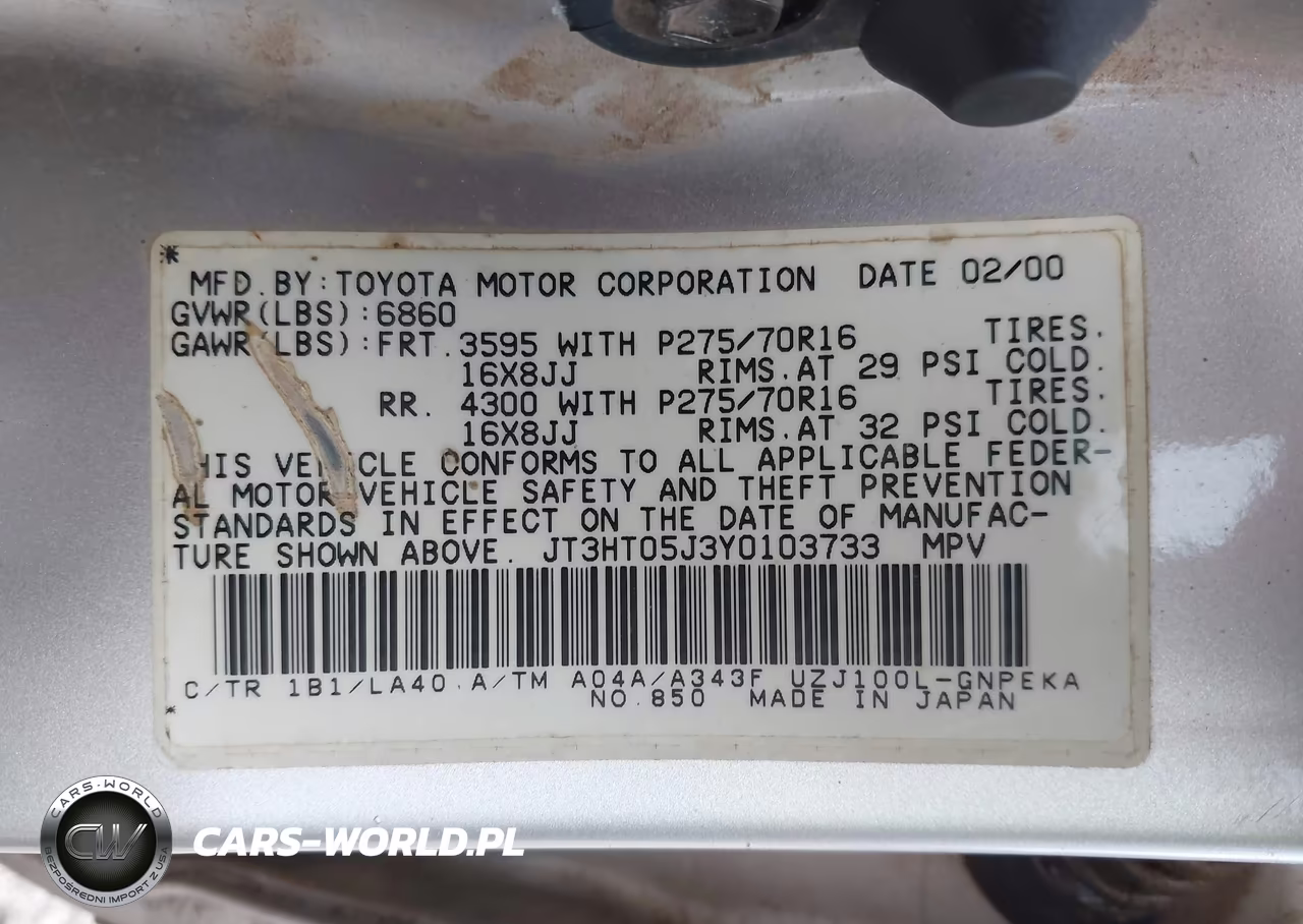 2000 Toyota Land Cruiser VIN:JT3HT05J3Y0103733 - 9