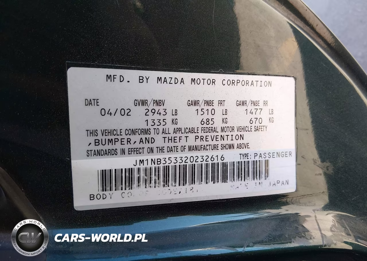 2002 Mazda Mx-5 Miata Cloth-Ls-Se VIN:JM1NB353320232616 - 9