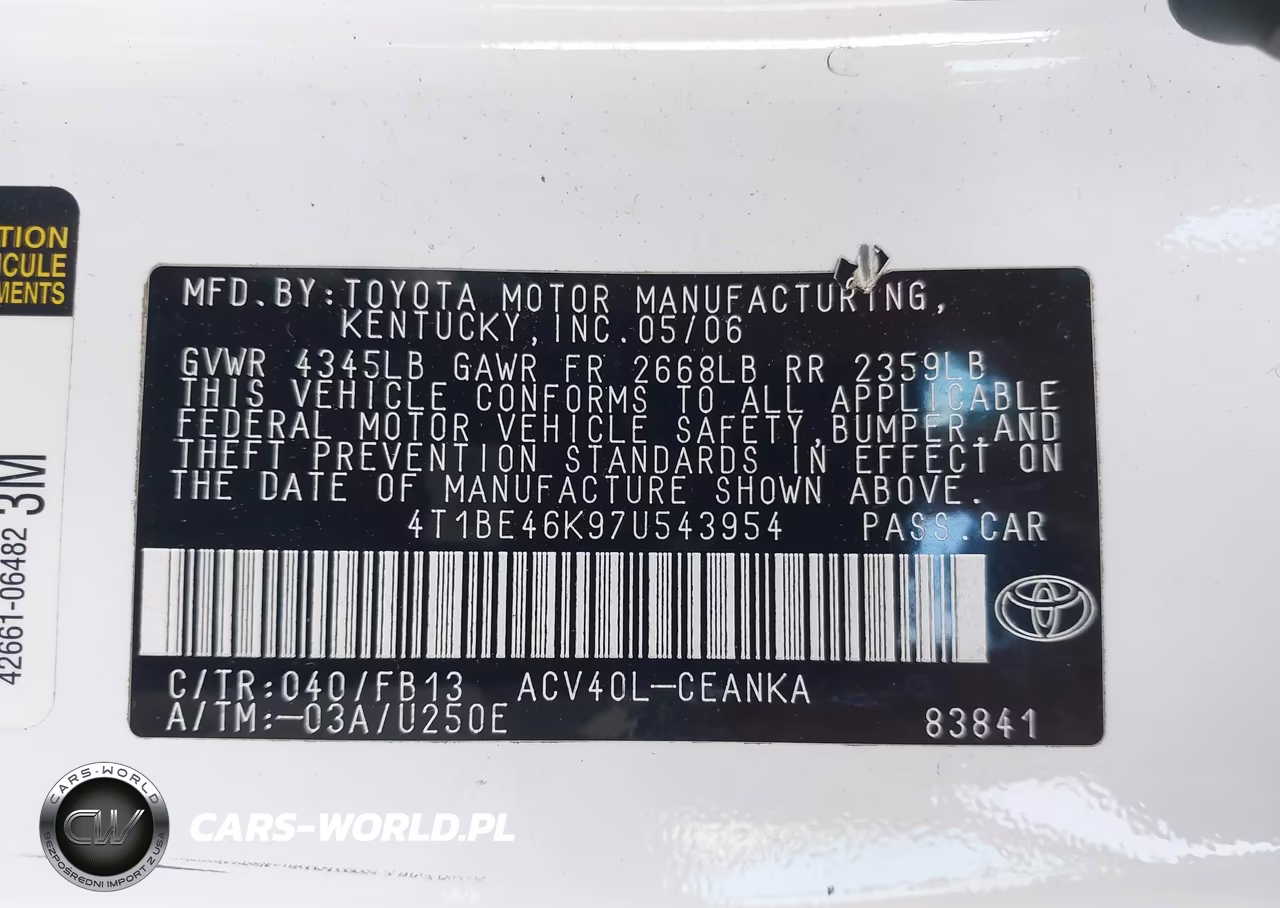 2007 Toyota Camry Le VIN:4T1BE46K97U543954 - 9