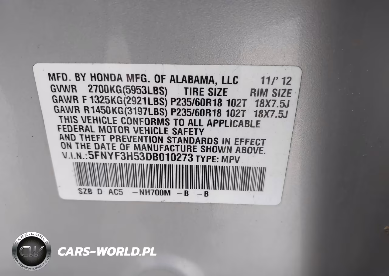 2013 Honda Pilot Ex-L VIN:5FNYF3H53DB010273 - 9