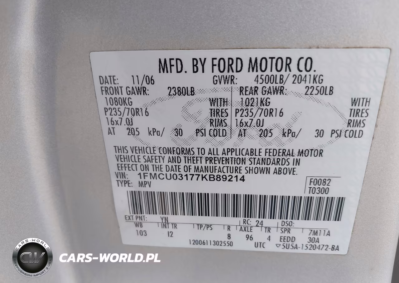 2007 Ford Escape VIN:1FMCU03177KB89214 - 9