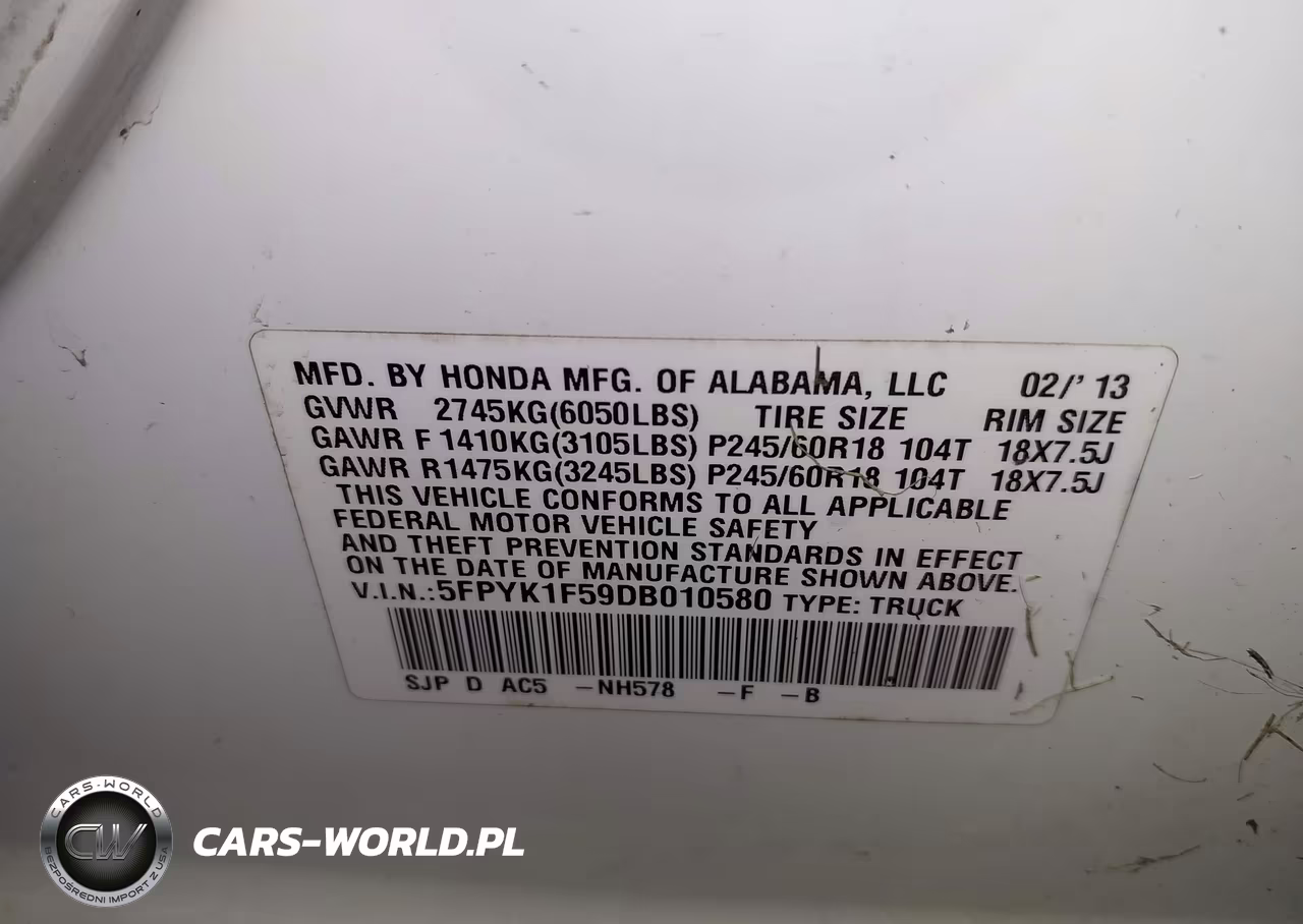 2013 Honda Ridgeline Rtl VIN:5FPYK1F59DB010580 - 9