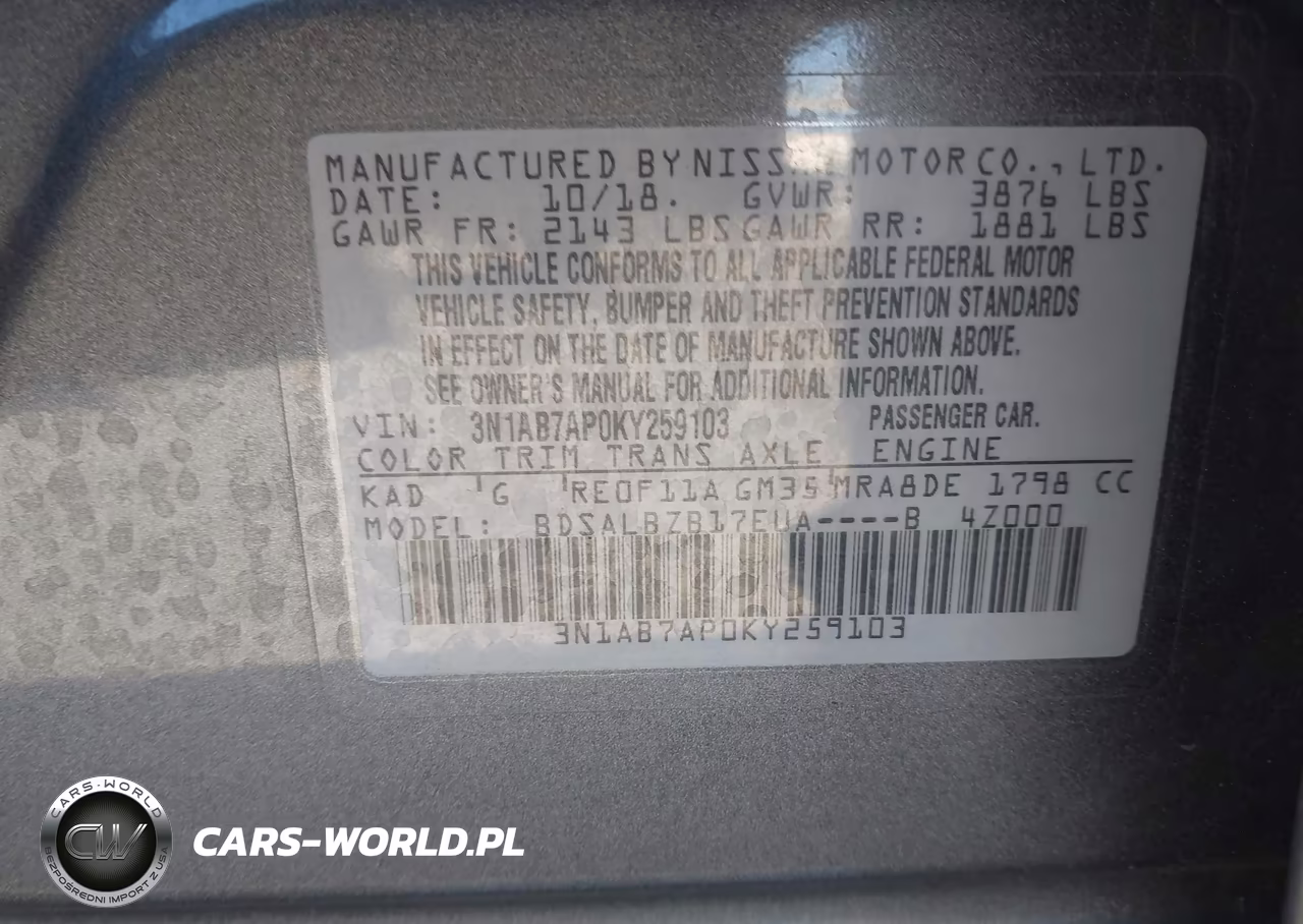 2019 Nissan Sentra S VIN:3N1AB7AP0KY259103 - 9
