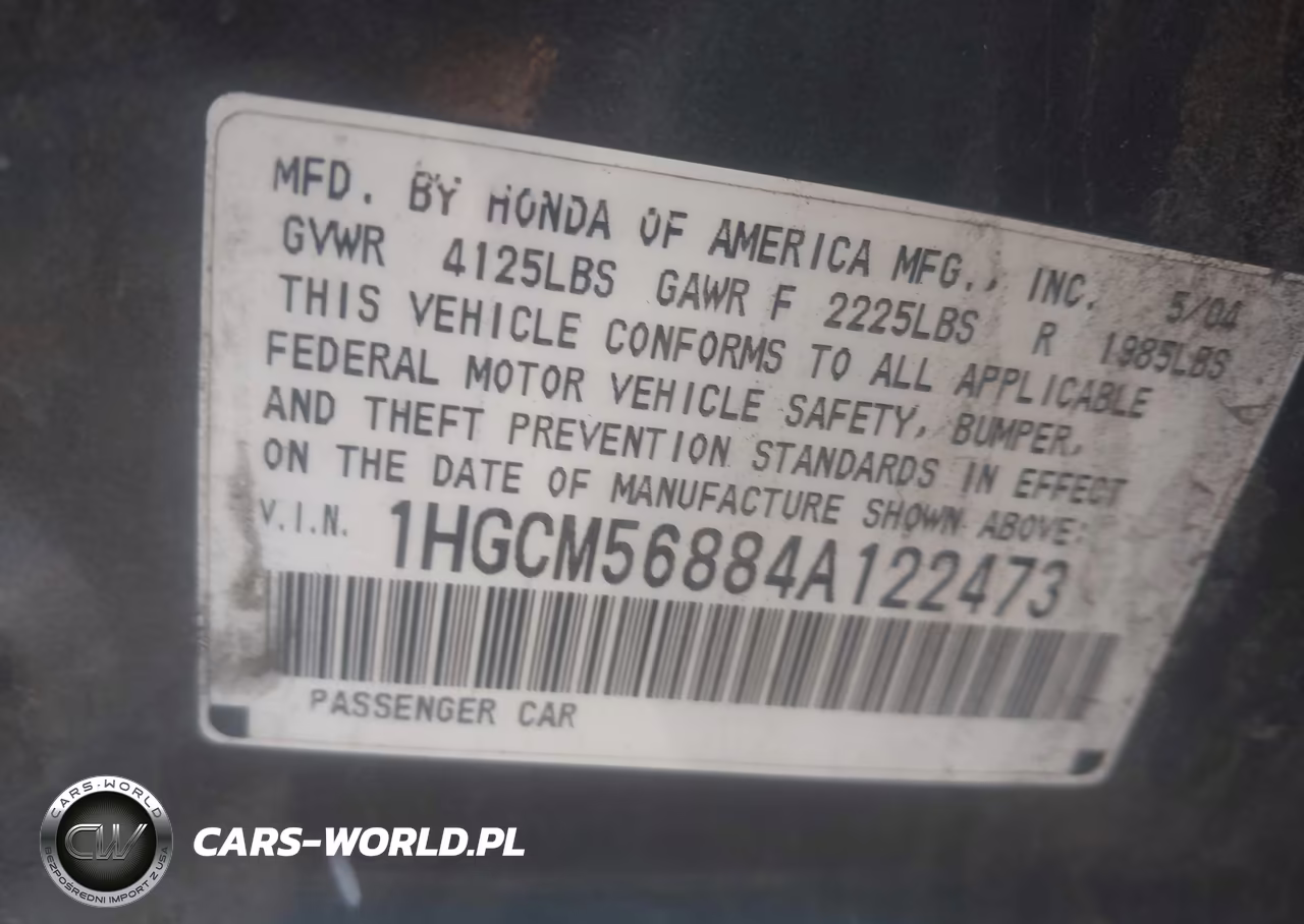 2004 Honda Accord 2.4 Ex VIN:1HGCM56884A122473 - 9