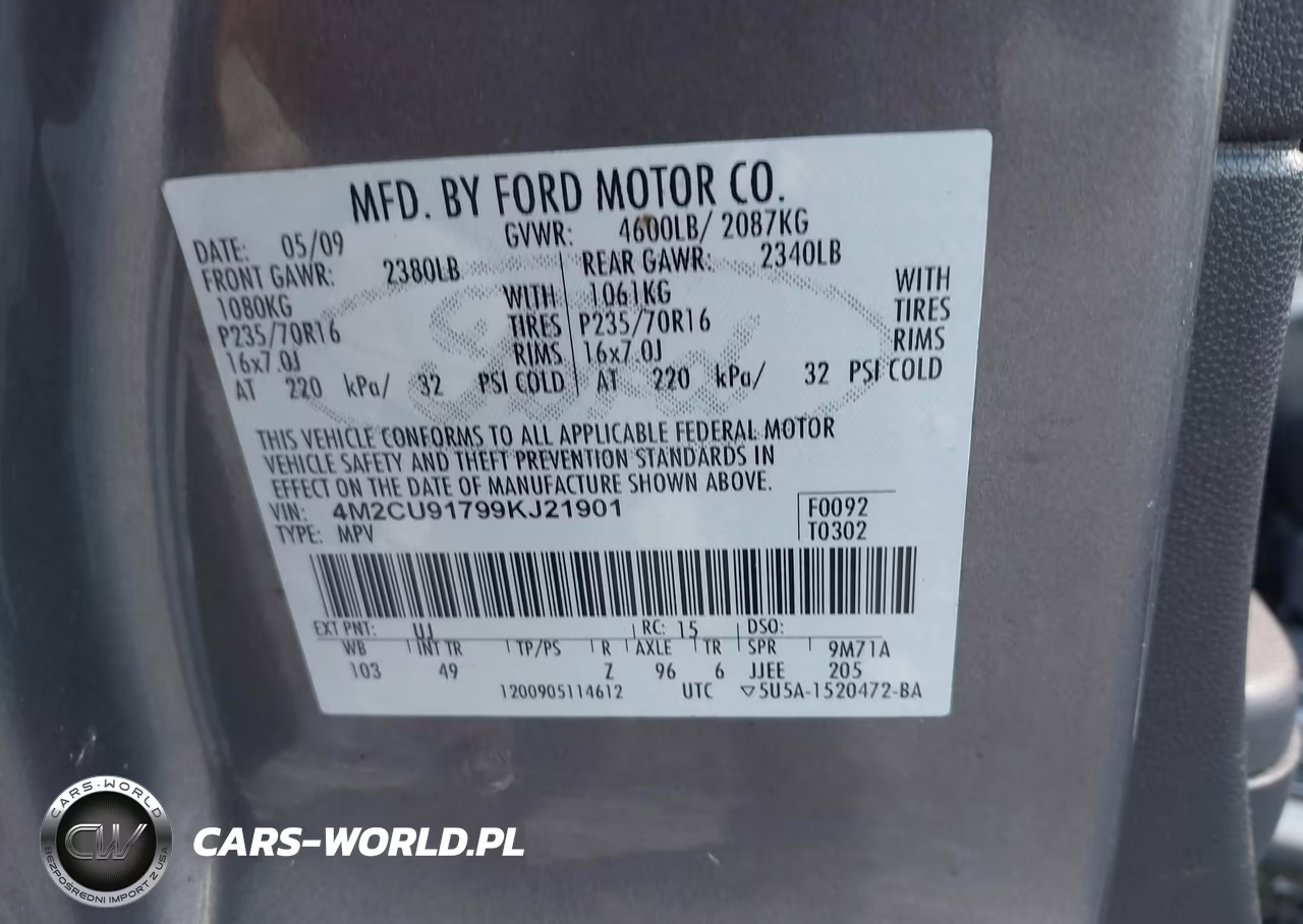 2009 Mercury Mariner I4 VIN:4M2CU91799KJ21901 - 9