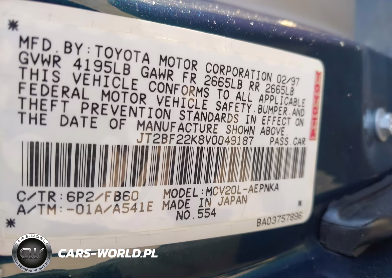 1997 Toyota Camry Le V6 VIN:JT2BF22K8V0049187 - 9