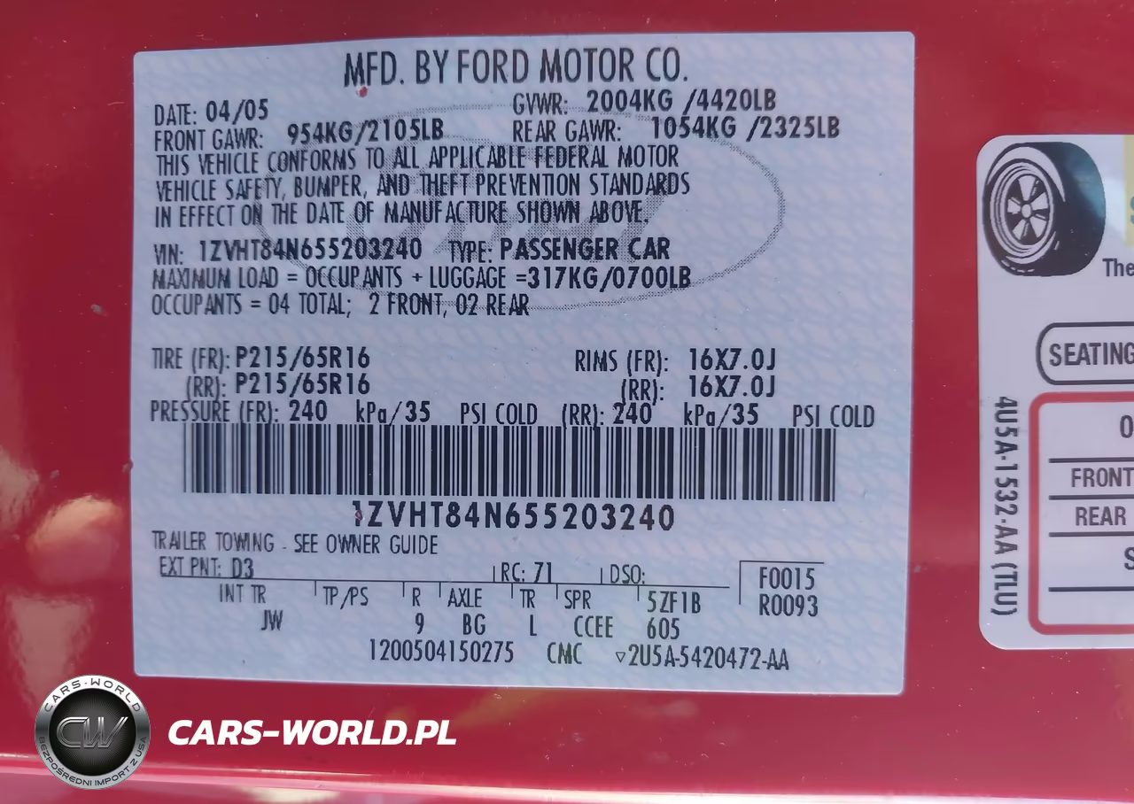 2005 Ford Mustang VIN:1ZVHT84N655203240 - 9