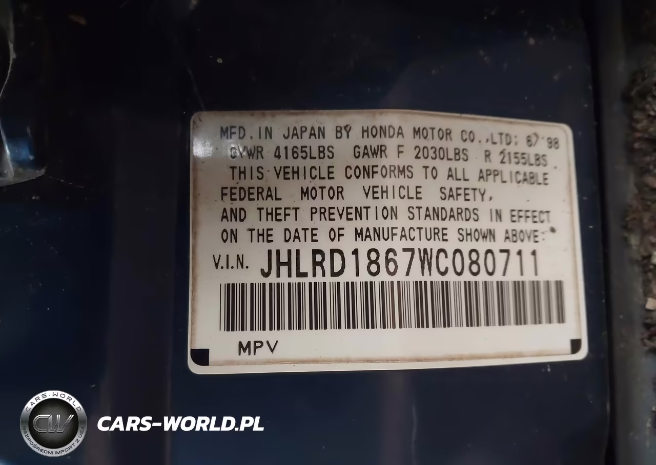 1998 Honda Cr-V Ex VIN:JHLRD1867WC080711 - 9