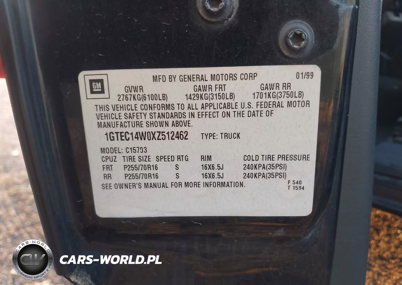 1999 GMC Sierra 1500 Sl VIN:1GTEC14W0XZ512462 - 9