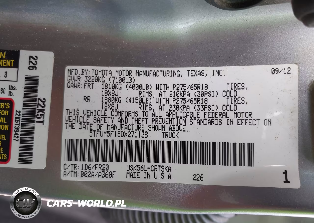 2013 Toyota Tundra Grade 5.7L V8 VIN:5TFUY5F15DX271138 - 9