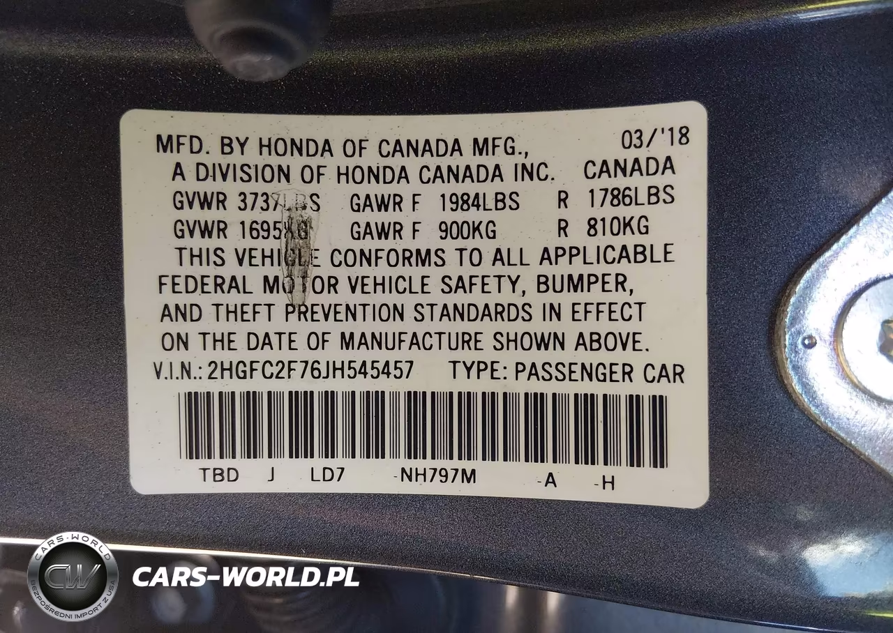 2018 Honda Civic Ex VIN:2HGFC2F76JH545457 - 9
