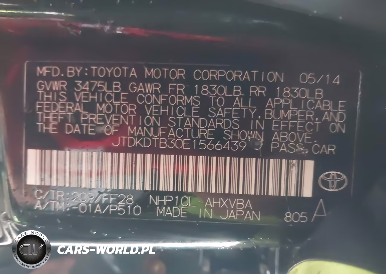 2014 Toyota Prius C Two VIN:JTDKDTB30E1566439 - 9