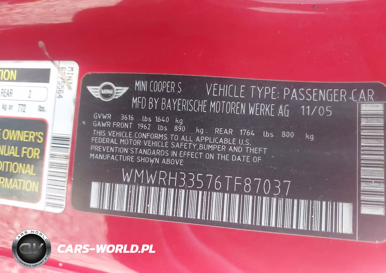 2006 Mini Cooper S VIN:WMWRH33576TF87037 - 9