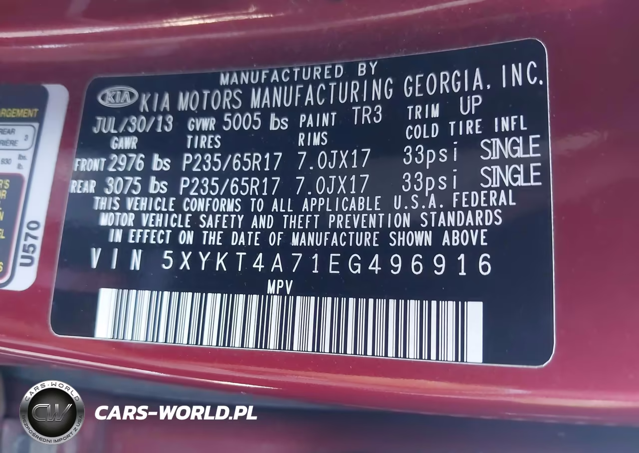 2014 Kia Sorento Lx V6 VIN:5XYKT4A71EG496916 - 9