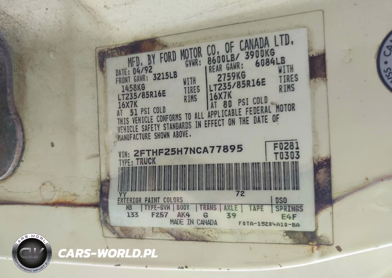 1992 Ford F250 VIN:2FTHF25H7NCA77895 - 9