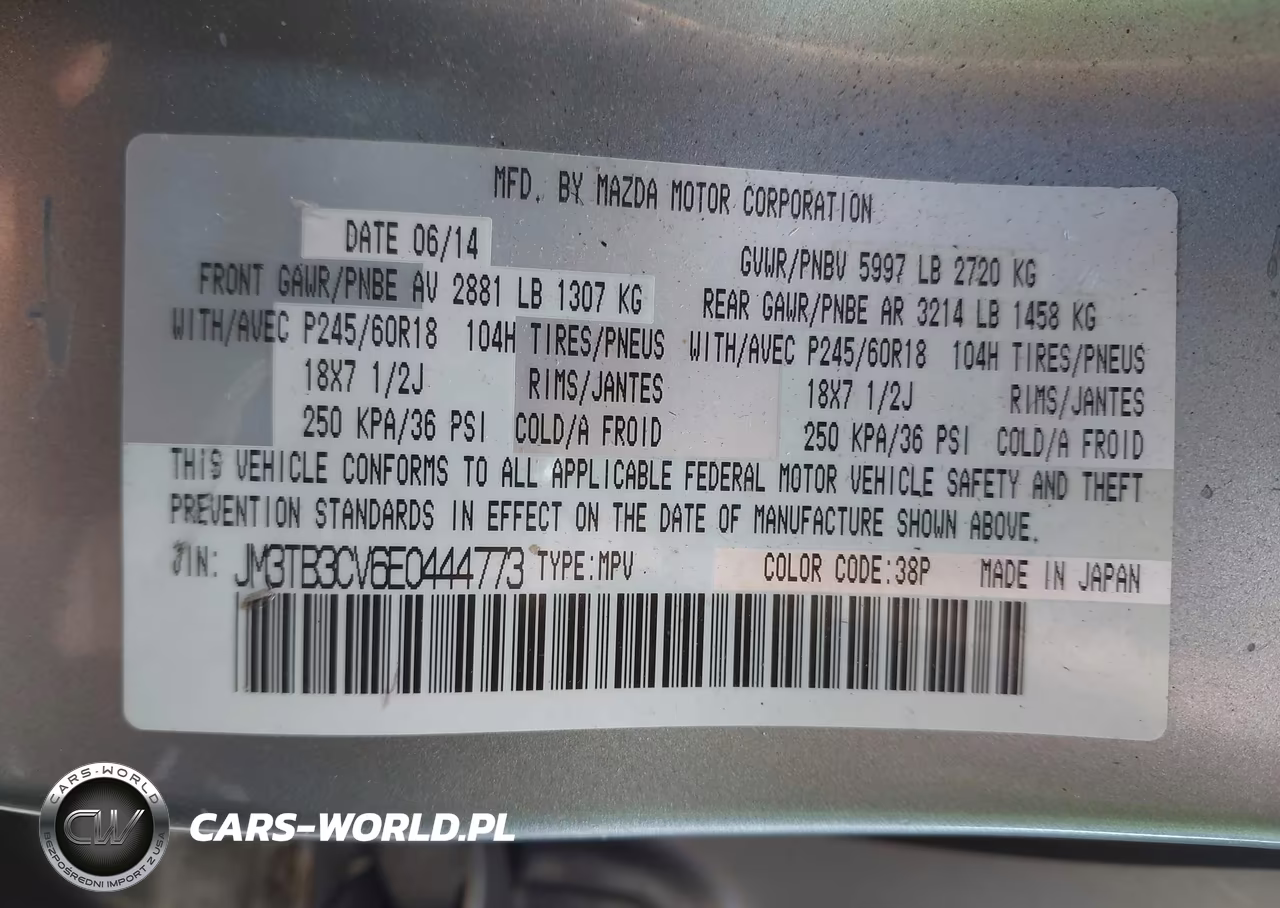 2014 Mazda Cx-9 Touring VIN:JM3TB3CV6E0444773 - 9