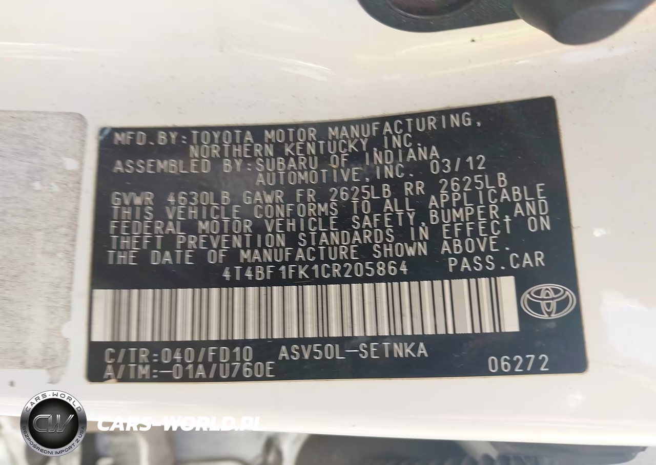 2012 Toyota Camry Le VIN:4T4BF1FK1CR205864 - 9