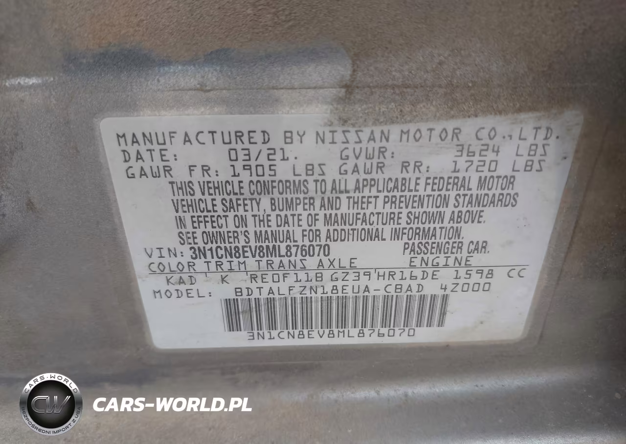 2021 Nissan Versa Sv Xtronic Cvt VIN:3N1CN8EV8ML876070 - 9