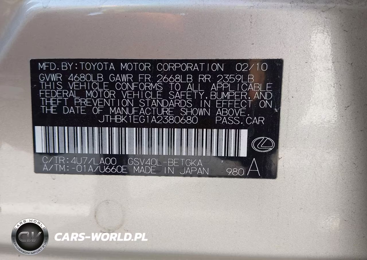 2010 Lexus Es 350 VIN:JTHBK1EG1A2380680 - 9