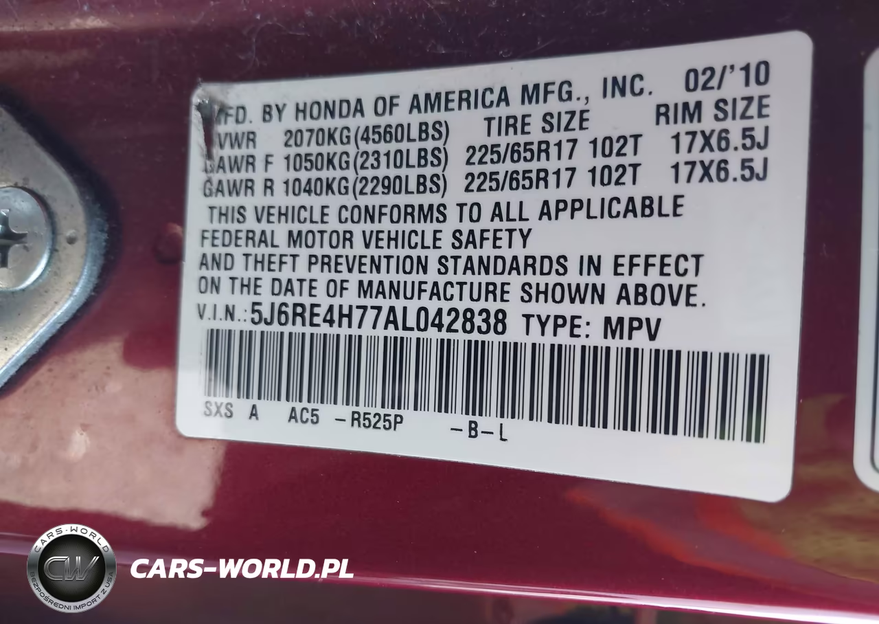 2010 Honda Cr-V Ex-L VIN:5J6RE4H77AL042838 - 9