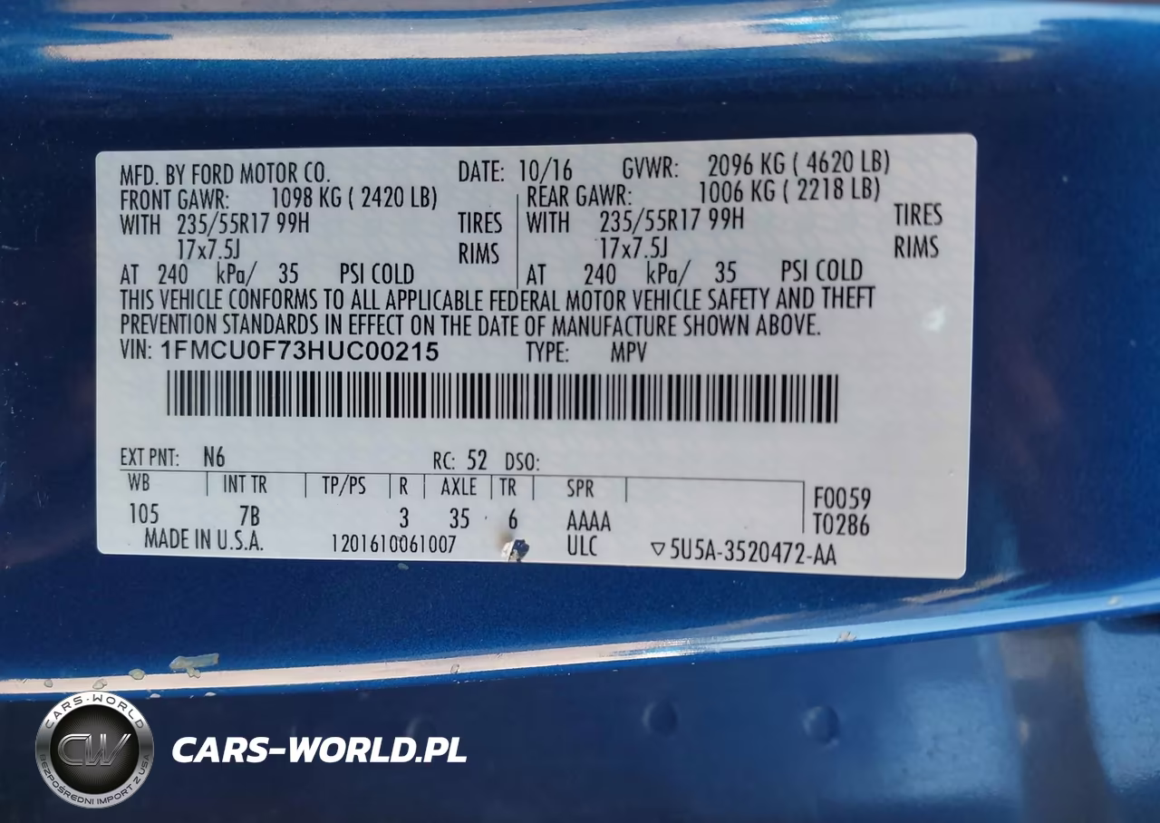 2017 Ford Escape S VIN:1FMCU0F73HUC00215 - 9
