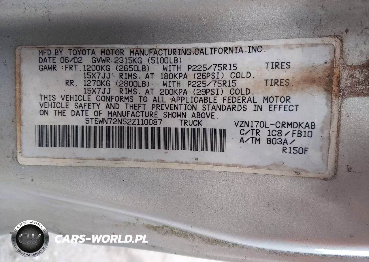 2002 Toyota Tacoma Base V6 VIN:5TEWN72N52Z110087 - 9