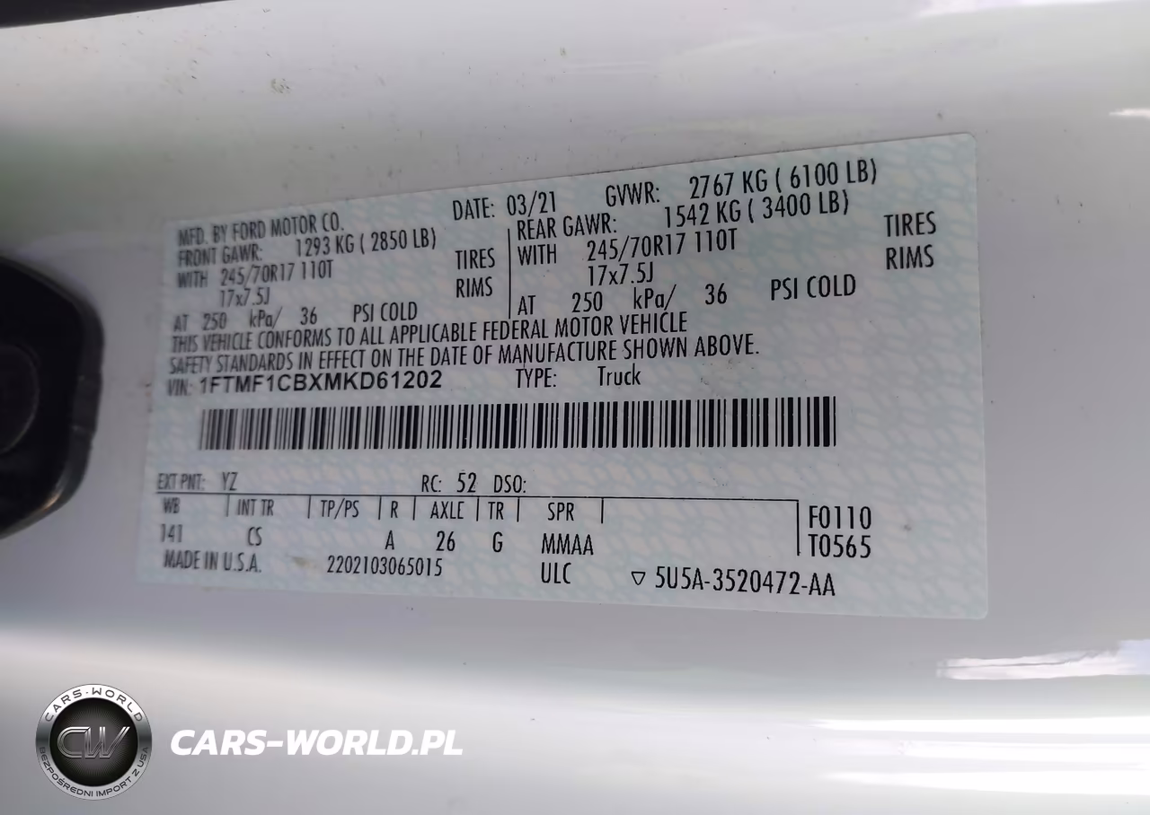 2021 Ford F-150 Xl VIN:1FTMF1CBXMKD61202 - 9